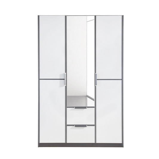 Front view of Essensa vertical and horizontal trims 3 Doors, 1 Mirrored Door & 2 Drawers in Metallic Grey