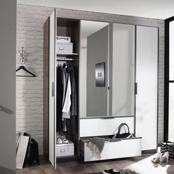 Rauch Essensa Front colour with vertical trims 4 Doors, 2 Mirrored Door & 2 Drawers - Styled in a Bedroom