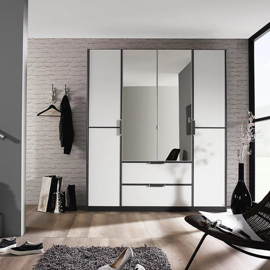 Rauch Essensa Front colour with vertical and horizontal trims 4 Doors, 2 Mirrored Door & 2 Drawers 