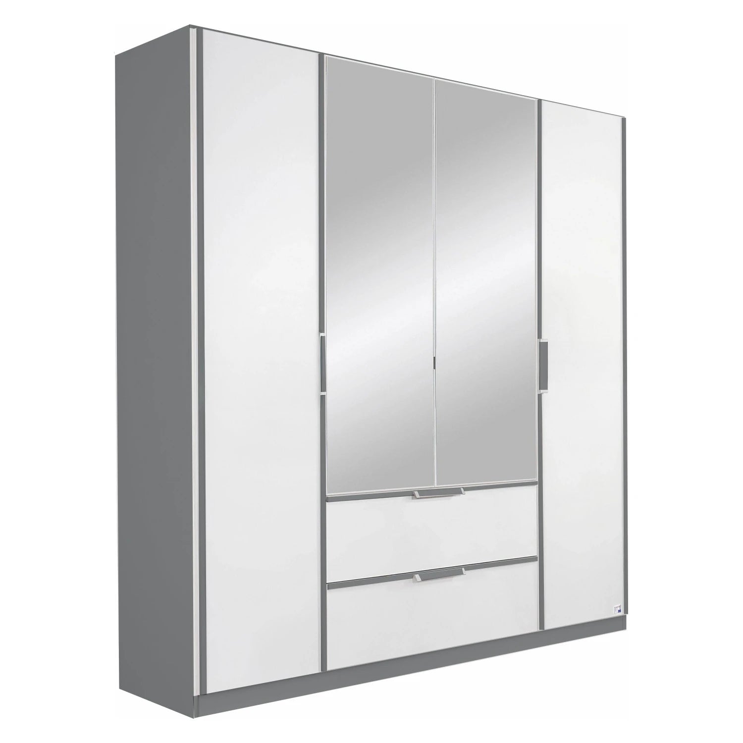 Rauch Essensa Front colour with vertical trims 4 Doors, 2 Mirrored Door & 2 Drawers in Metallic Grey