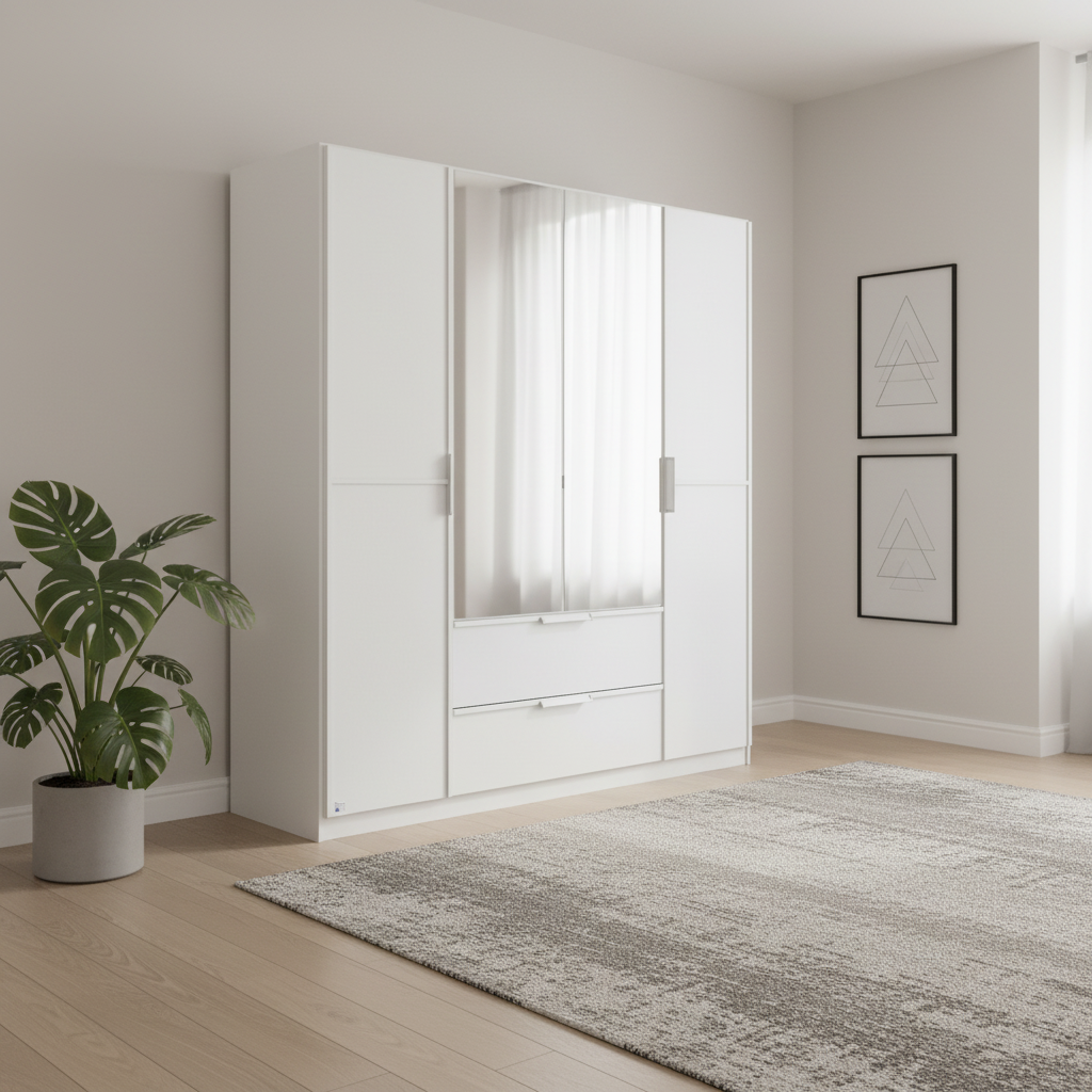 Rauch Essensa 4 Door Wardrobe with 2 Mirrored Doors & 2 Drawers – 181cm