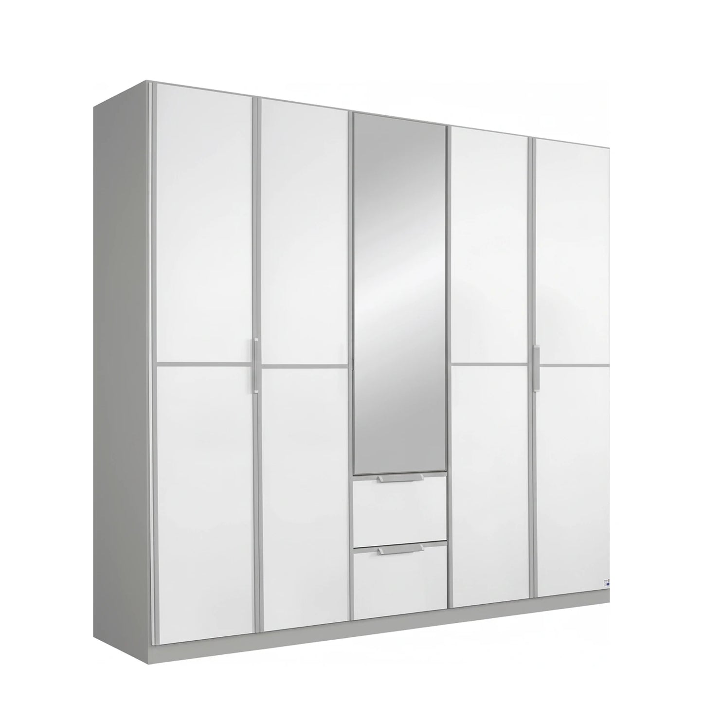 Rauch Essensa Front colour with vertical and horizontal trims 5 Doors, 1 Mirrored Door & 2 Drawers in Metallic Grey