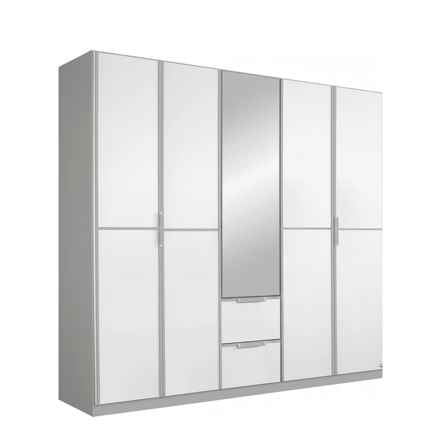 Rauch Essensa Front colour with vertical and horizontal trims 5 Doors, 1 Mirrored Door & 2 Drawers in Metallic Grey