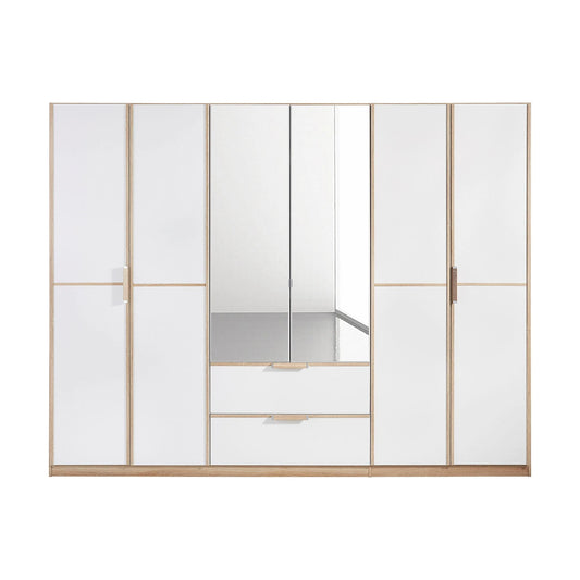 Front view of Rauch Essensa Front colour with vertical and horizontal trims 6 Doors, 2 Mirrored Doors & 2 Drawers in Sonoma Oak