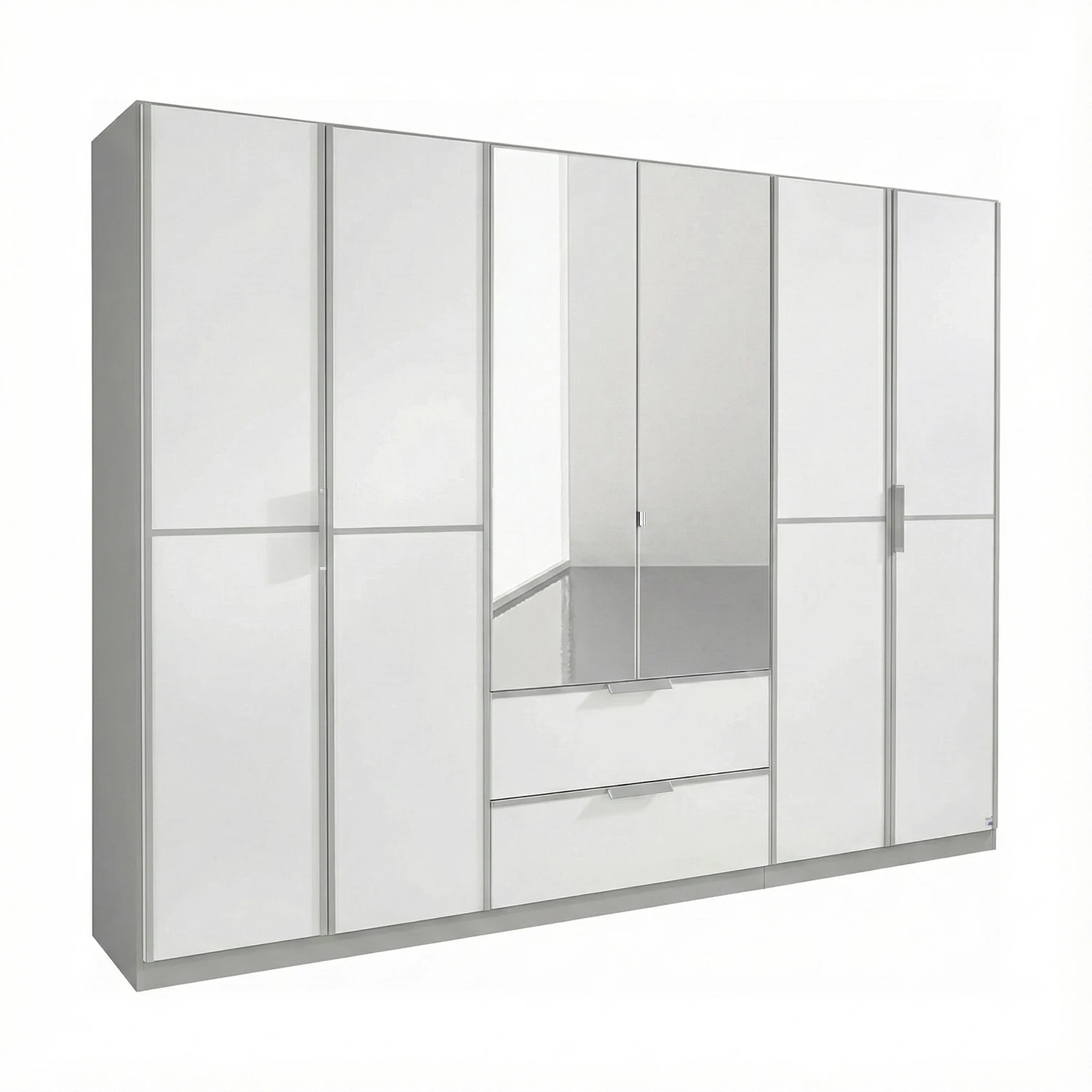 Rauch Essensa Front colour with vertical and horizontal trims 6 Doors, 2 Mirrored Doors & 2 Drawers in Metallic Grey