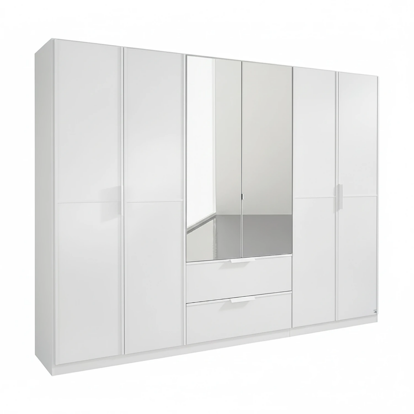 Rauch Essensa Front colour with vertical and horizontal trims 6 Doors, 2 Mirrored Doors & 2 Drawers in White