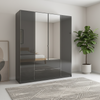 Rauch Essena 4 Door Hinged Wardrobe in Basalt Glass with Mirror and 2 Drawers in the Middle
