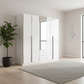 Rauch Essena five Door Hinged Wardrobe in White Glass with Mirror front and 2 Drawers in the Middle