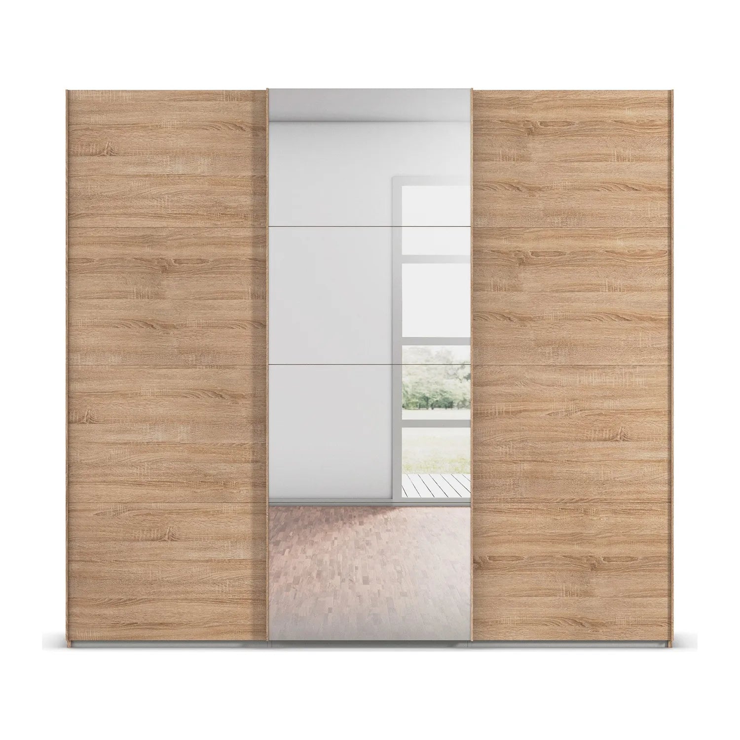 Large 242cm Wide Rauch 3 Door Sliding Wardrobe with Mirror
