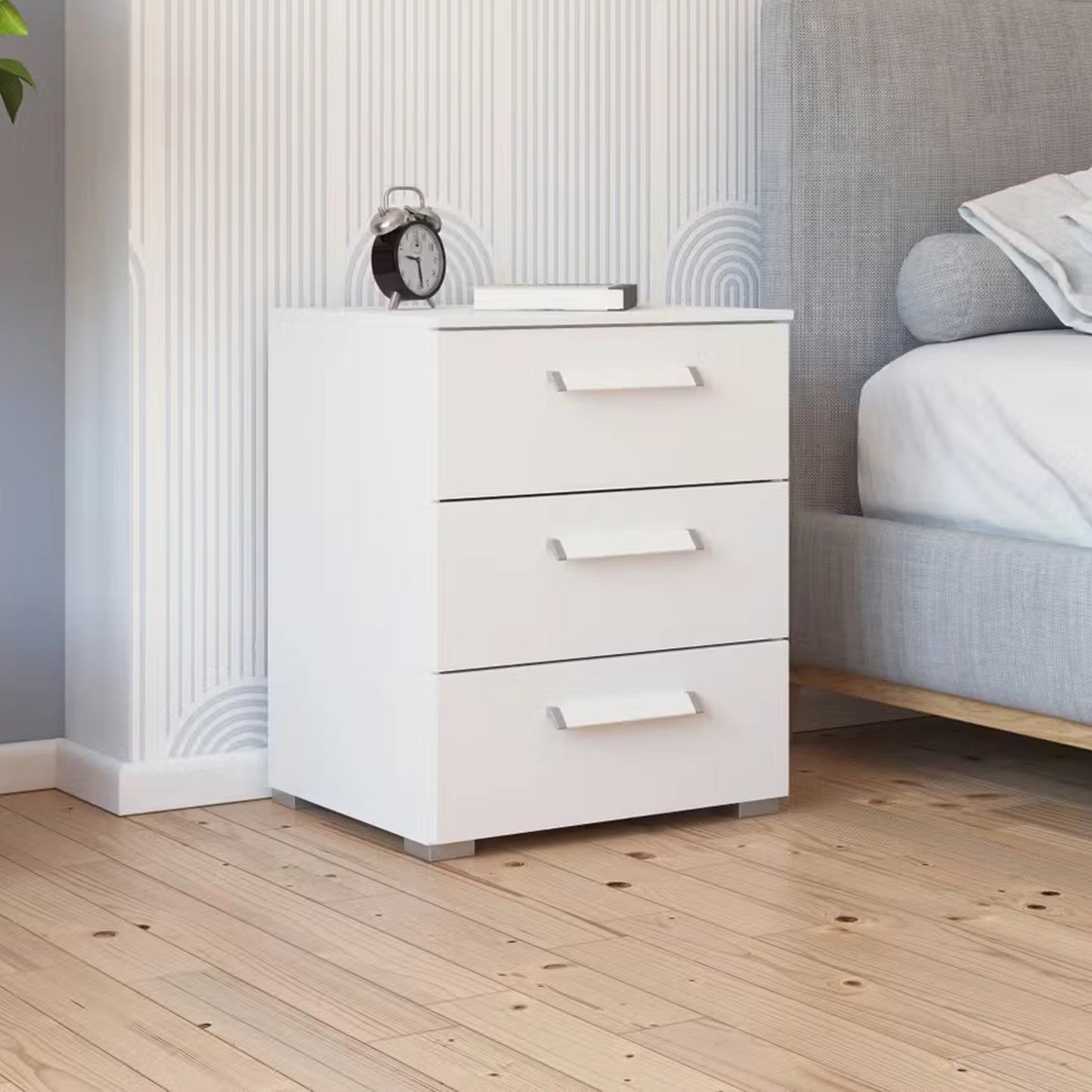 Rauch Eve White 3 Drawer Bedside Table in bedroom