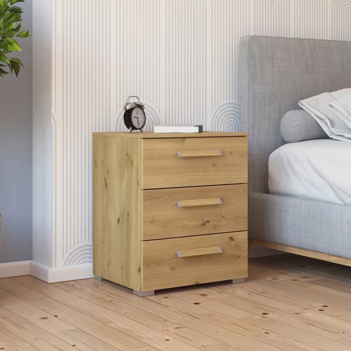 Rauch Eve wild oak 3 Drawer Bedside Table in bedroom