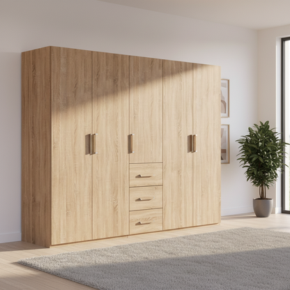 Eve Sonoma Oak 5 door 3 Drawers Wardrobe