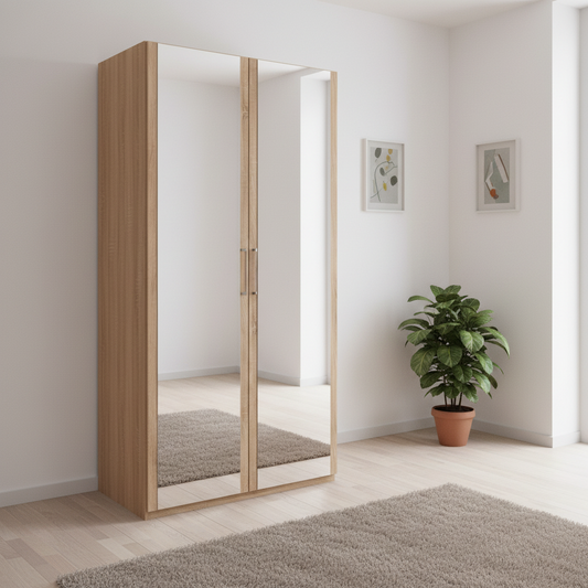 Rauch Evelyn Sonoma Oak 2 Door hinged Wardrobe with Mirrors on Both the Doors
