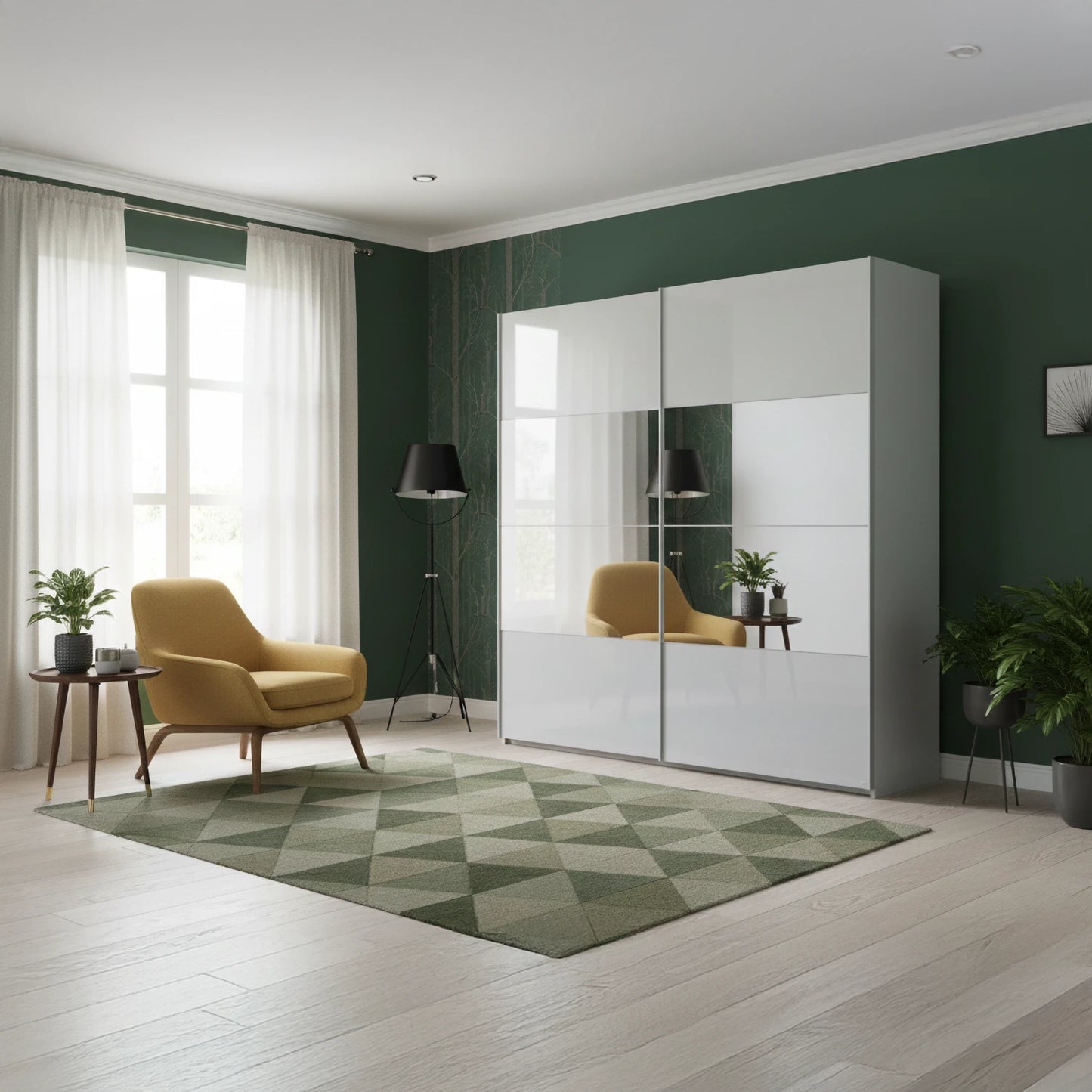 Rauch Forms Silk Grey Glass 2 Door Sliding Wardrobe with Mirror - Free Assembly