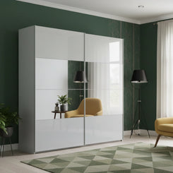 Rauch Forms Silk Grey Glass 2 Door Sliding Wardrobe with Mirror - Free Assembly
