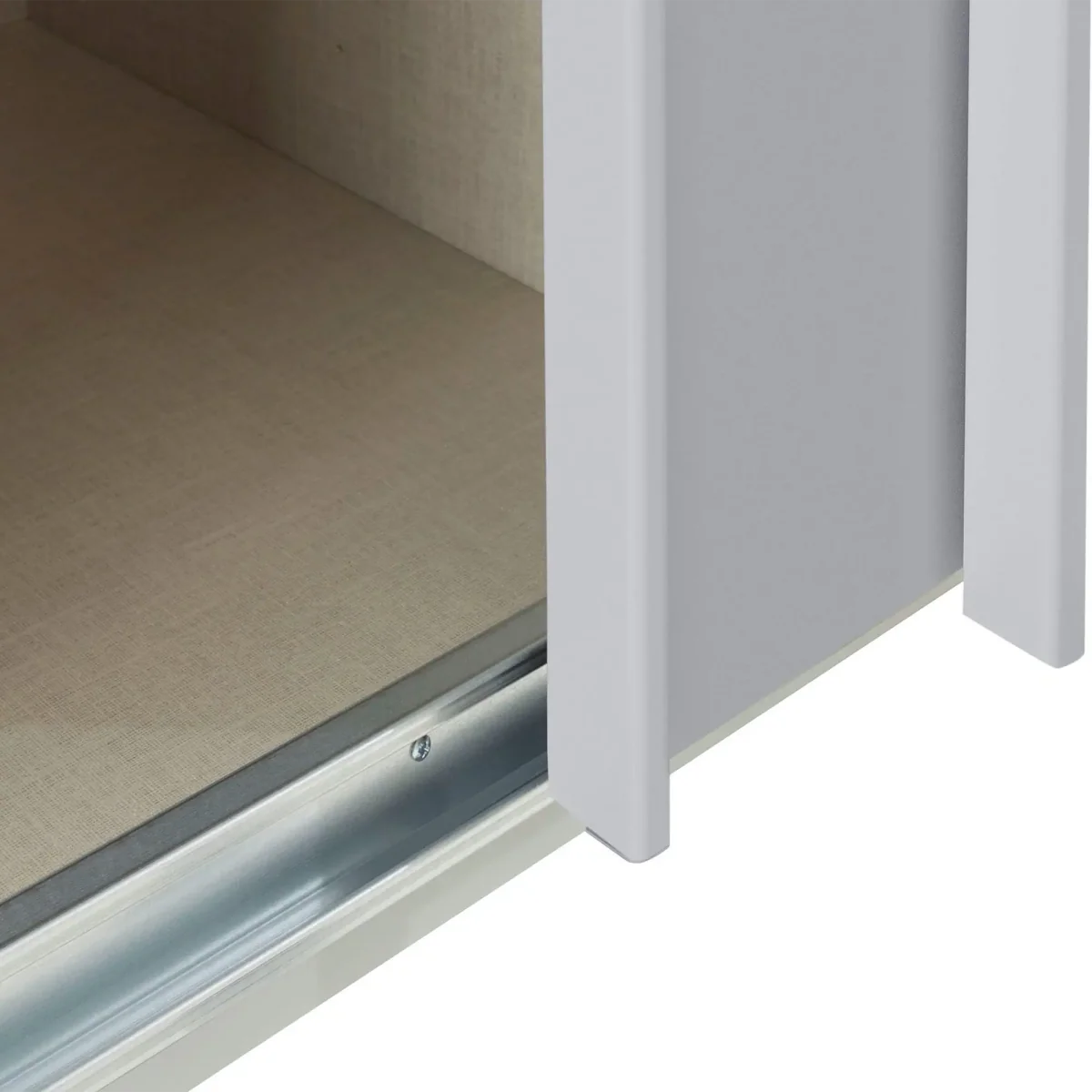 Rauch Forms Silk Grey Glass 3 Door Sliding Wardrobe with Mirror - Internal Closeup view
