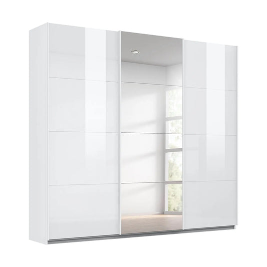Rauch Forms White High Gloss 3 Door Sliding Wardrobe with Mirror