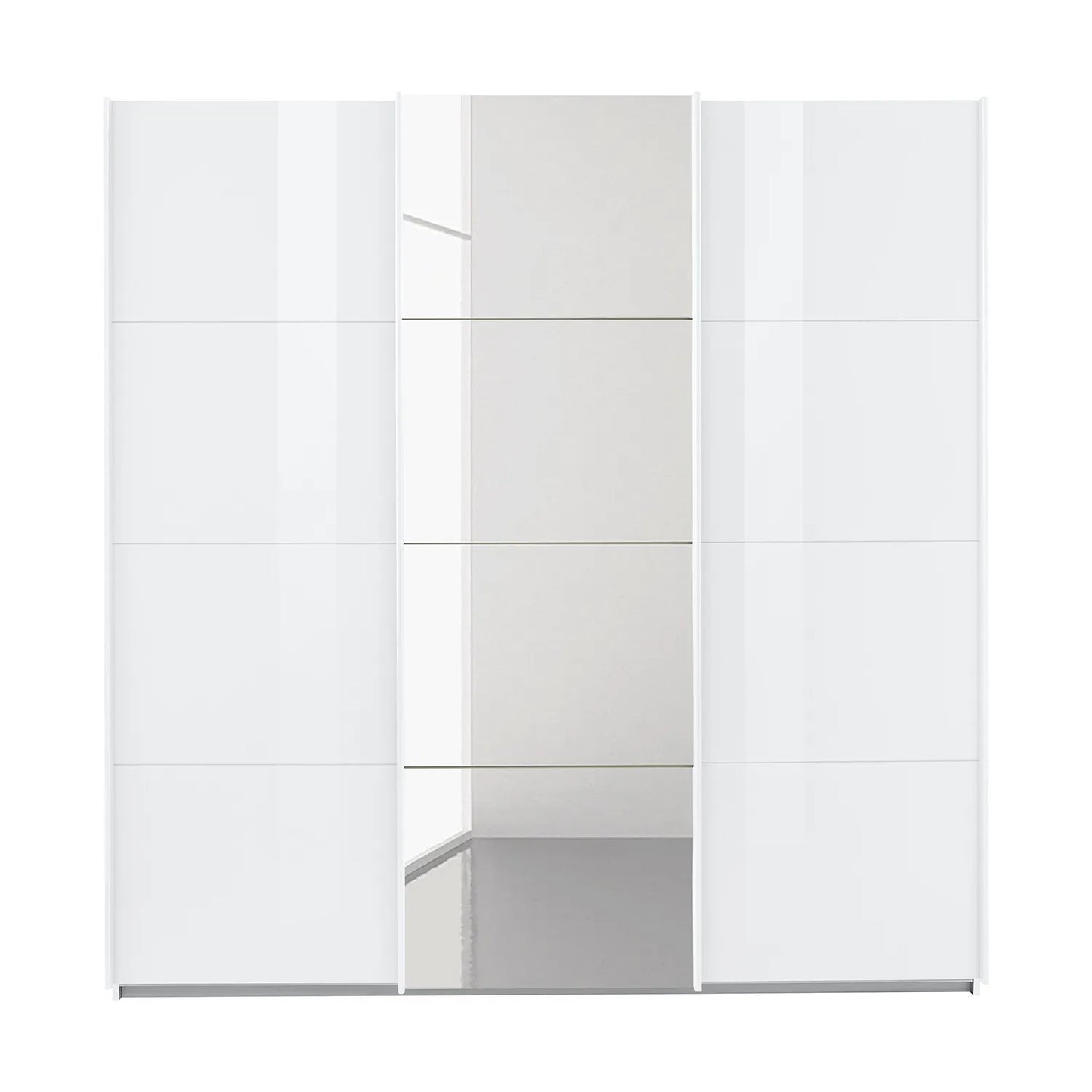 Rauch Forms White High Gloss 3 Door Sliding Wardrobe with Mirror - Front view