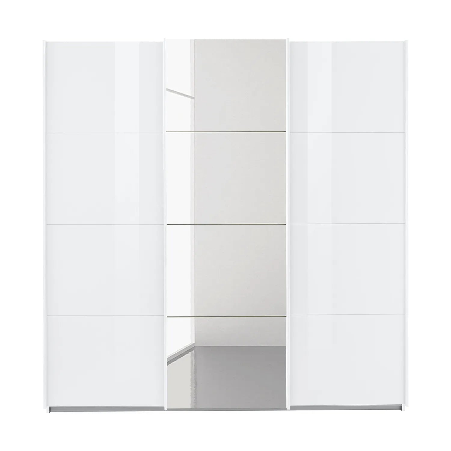Rauch Forms White High Gloss 3 Door Sliding Wardrobe with Mirror - Front view