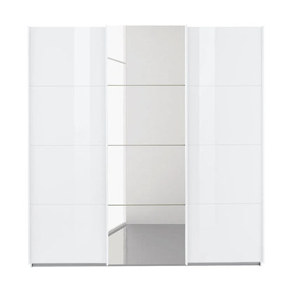 Rauch Forms White High Gloss 3 Door Sliding Wardrobe with Mirror - Front view