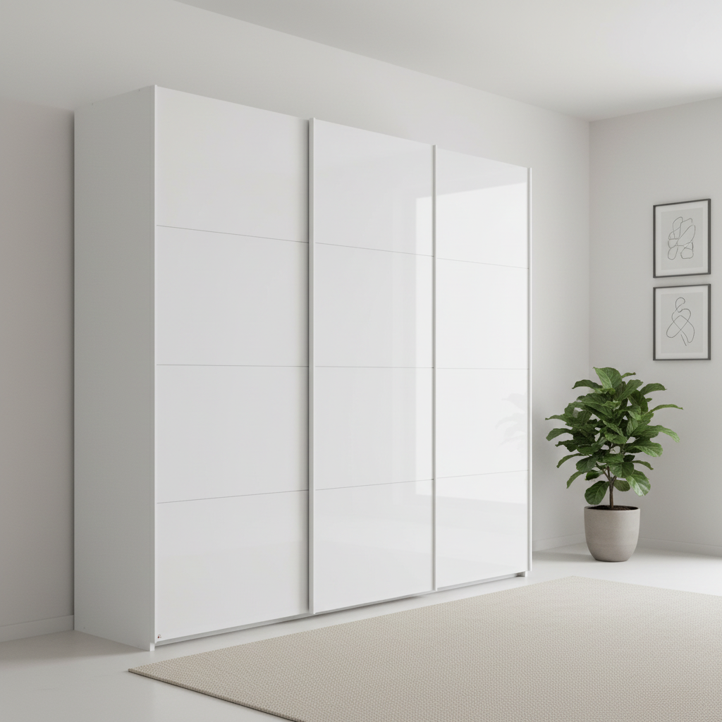 Rauch Forms 3 Door Sliding White Glass Wardrobe
