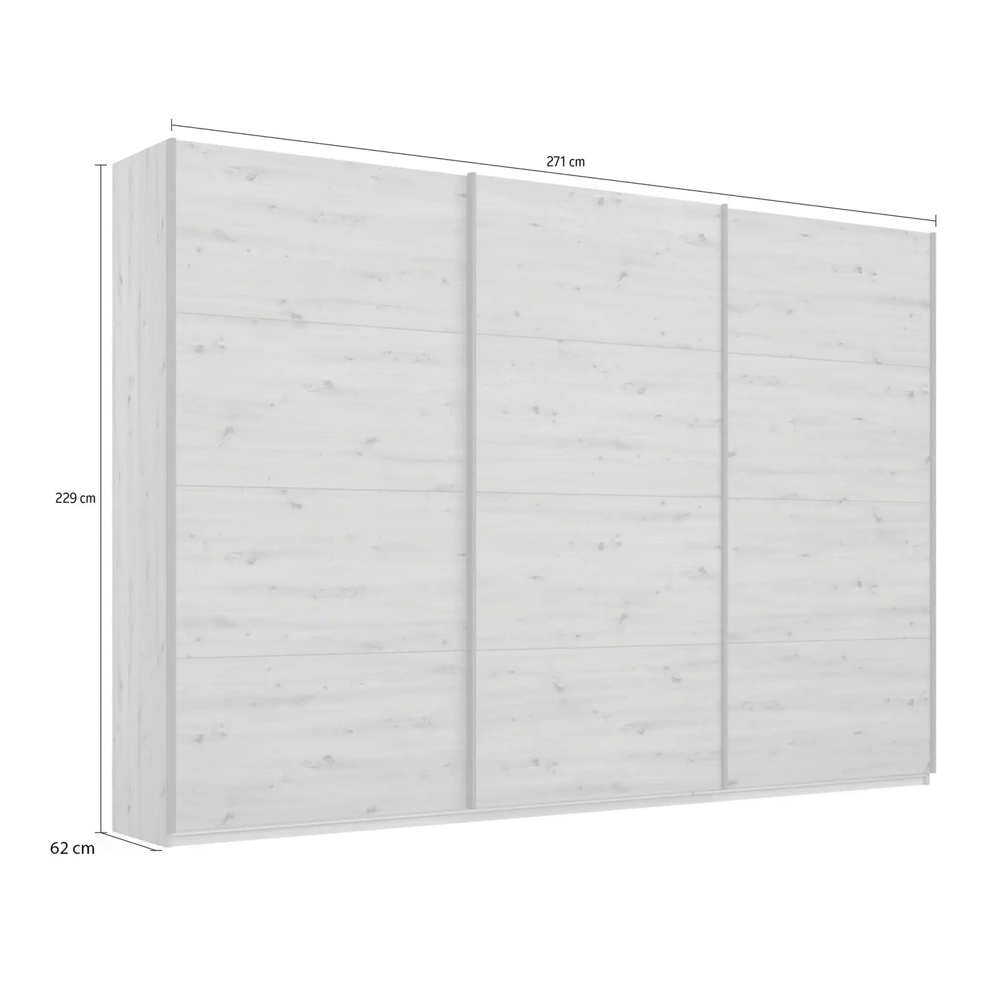Rauch Forms 3 Door Sliding White Glass Wardrobe - Dimensions on white background