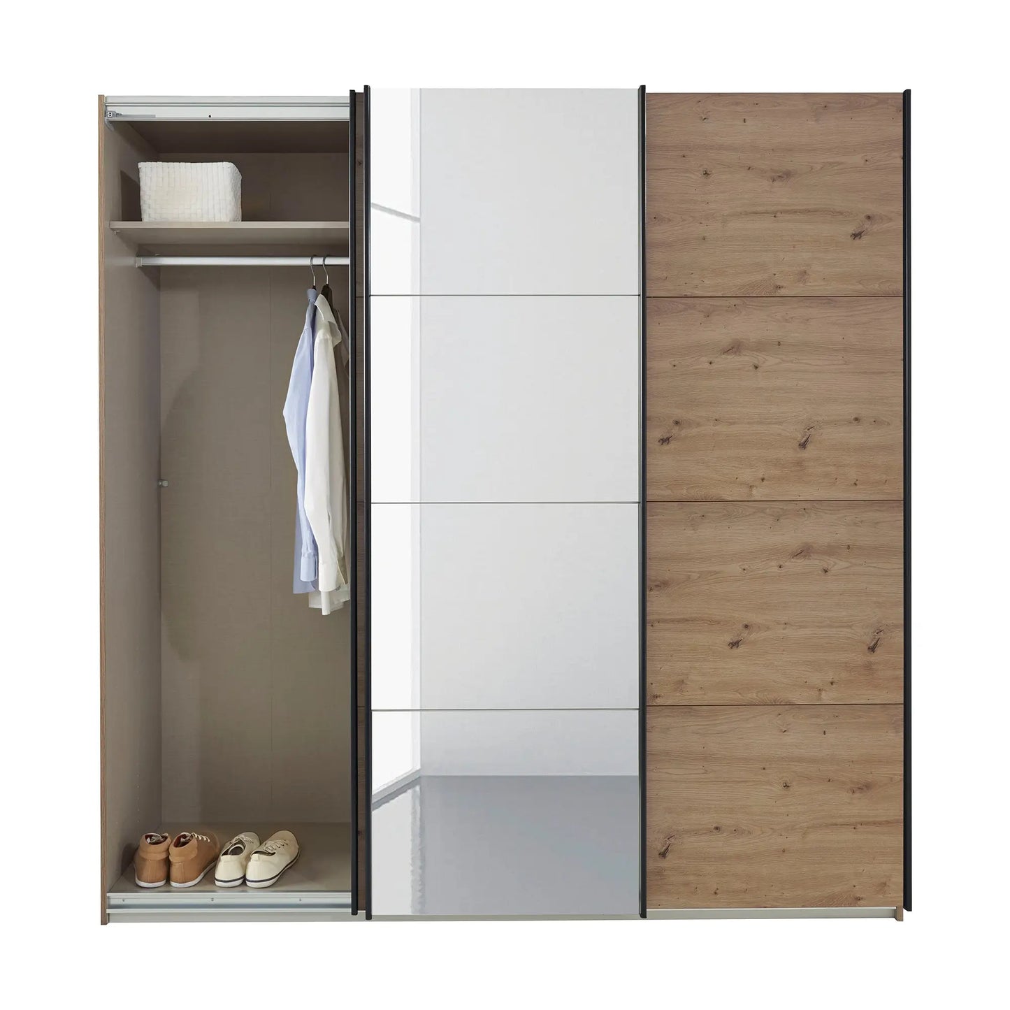 Rauch Forms Artisan Oak & Mirror 3 Door Sliding Wardrobe - Interior view