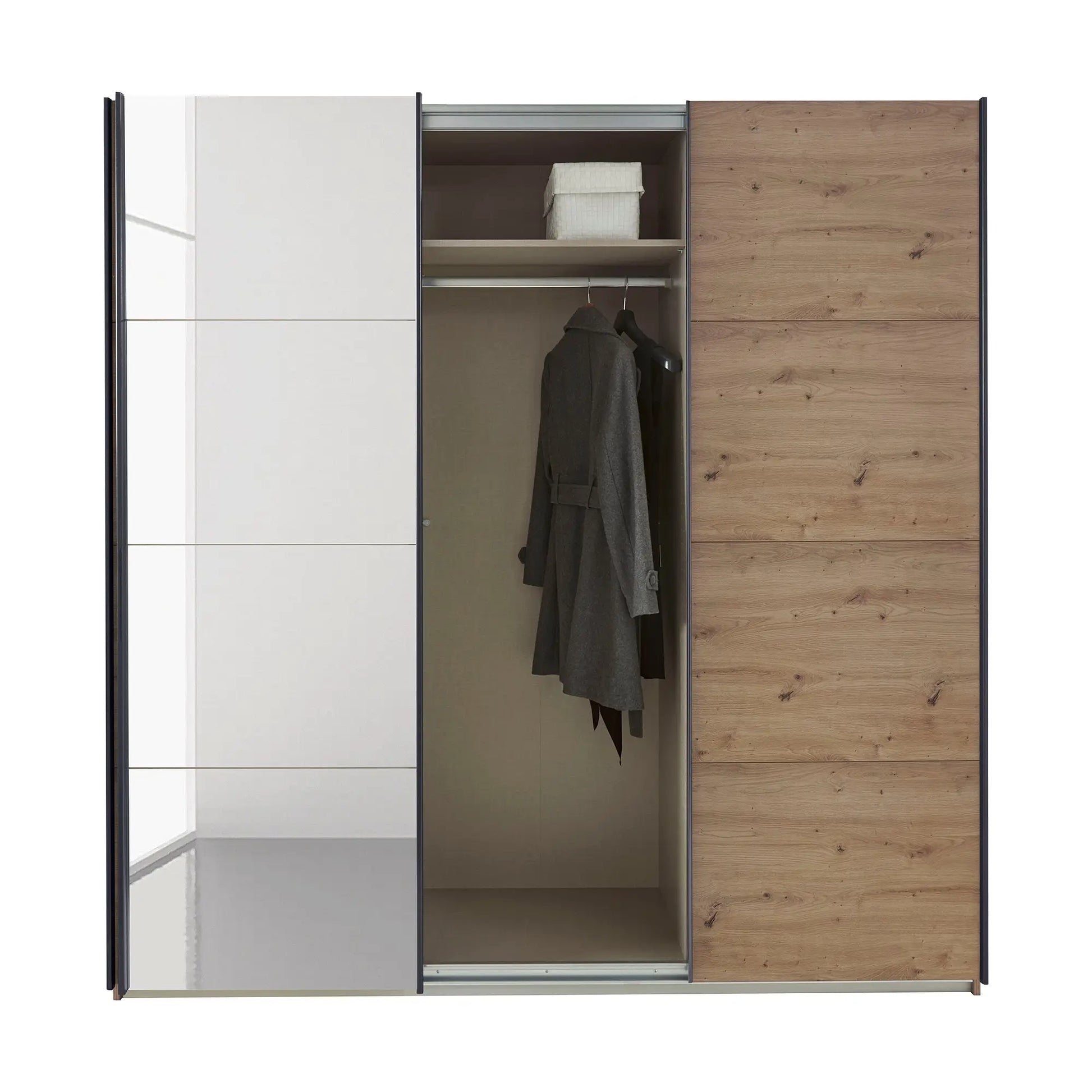 Rauch Forms Artisan Oak & Mirror 3 Door Sliding Wardrobe - interior view