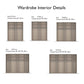 Rauch Wardrobe interior details with various sizes and compartment configurations on a white background.