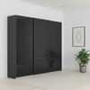 German-made Rauch Forms 3 door sliding wardrobe with basalt tempered glass fronts – a near-black dark grey. 203cm or 271cm wide. Free delivery.

