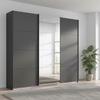 German-made Rauch Forms 3 door sliding wardrobe in matt metallic grey, a near-black finish, with mirrored centre door. 203cm or 271cm. Free delivery.
