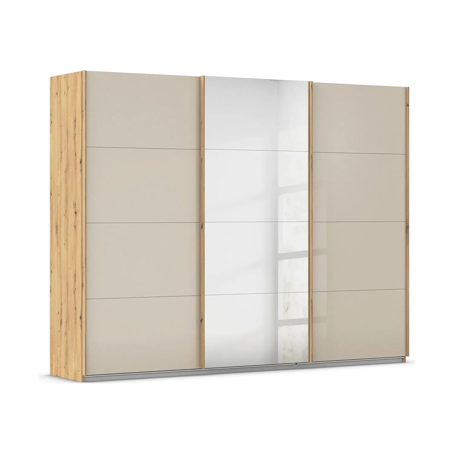 Rauch Forms Champagne Glass 3 Door Sliding Wardrobe with Oak Carcase and Door Handles