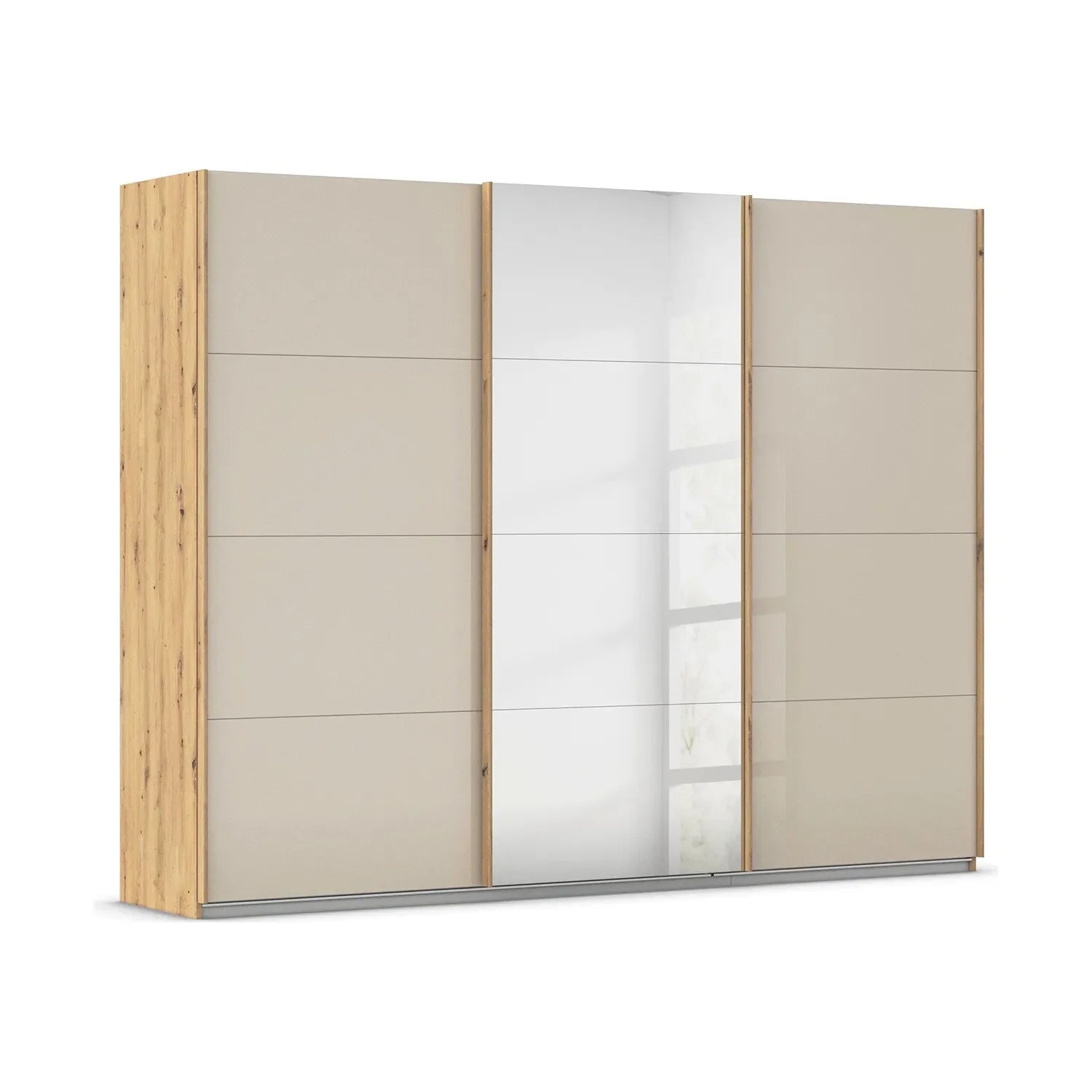 Rauch Forms Champagne Glass 3 Door Sliding Wardrobe with Oak Carcase and Door Handles