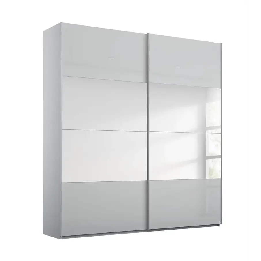 Rauch Forms Silk Grey Glass 2 Door Sliding Wardrobe with Mirror 