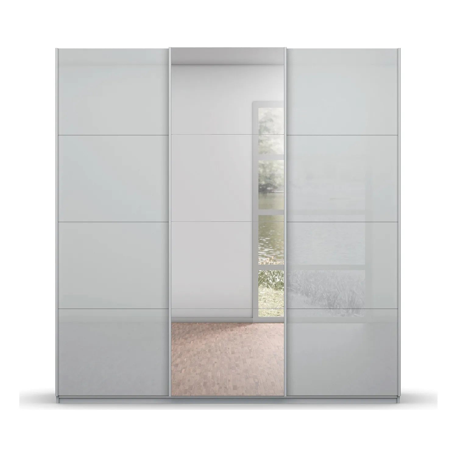 Rauch Forms Silk Grey Glass 3 Door Sliding Wardrobe with Mirror - Front view