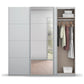 Rauch Forms Silk Grey Glass 3 Door Sliding Wardrobe with Mirror - interior view Styled in a Bedroom