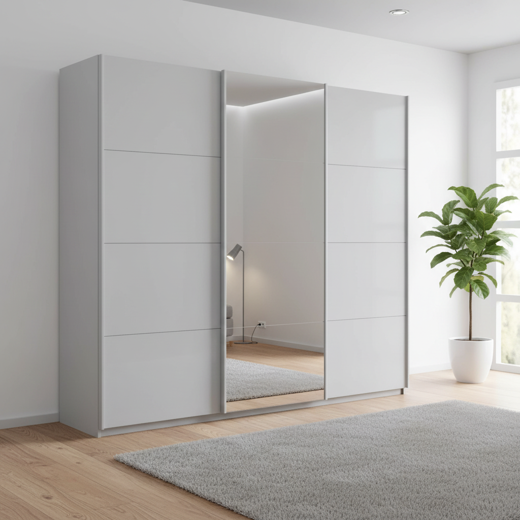 Rauch Forms Silk Grey Glass Sliding 3 Door Wardrobe with Mirror