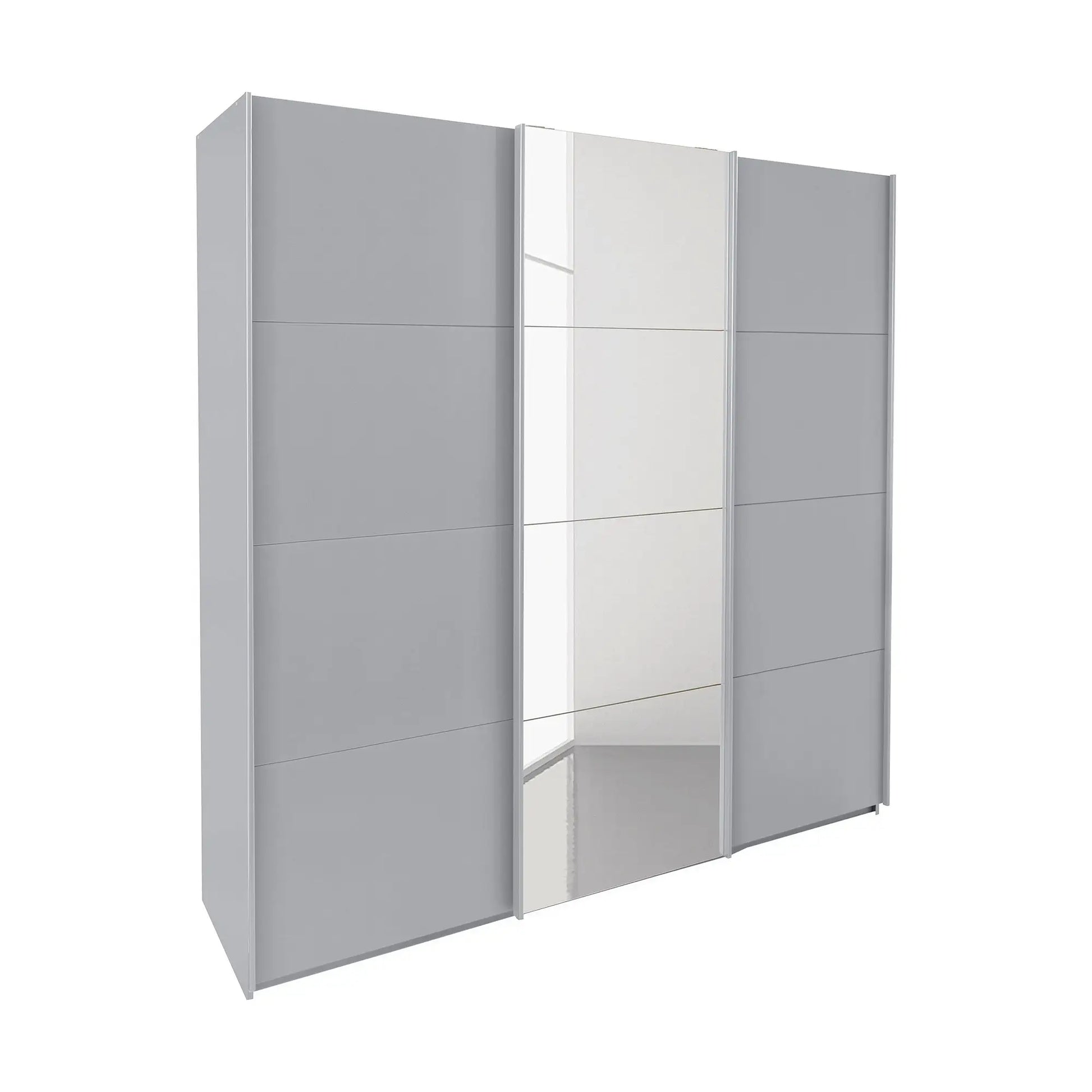 Rauch Forms Silk Grey & Mirror 3 Door Sliding Wardrobe - Side Angle view