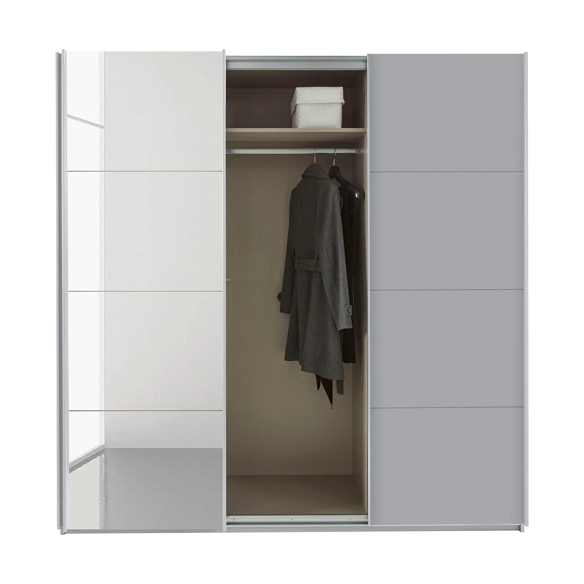 Rauch Forms Silk Grey & Mirror 3 Door Sliding Wardrobe - Styled in a Bedroom