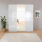 Rauch Forms White Glass 3 Door Sliding Wardrobe with Mirror - Styled in a Bedroom