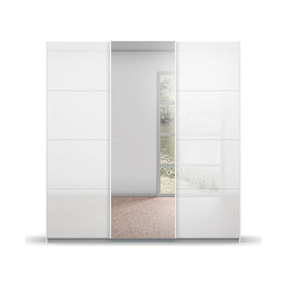 Rauch Forms White Glass 3 Door Sliding Wardrobe with Mirror - Front view