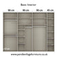 Rauch Frankfurt Two Tone Mirror Front Sliding Door Wardrobe - W316cm - Basic Interior with Dimensions