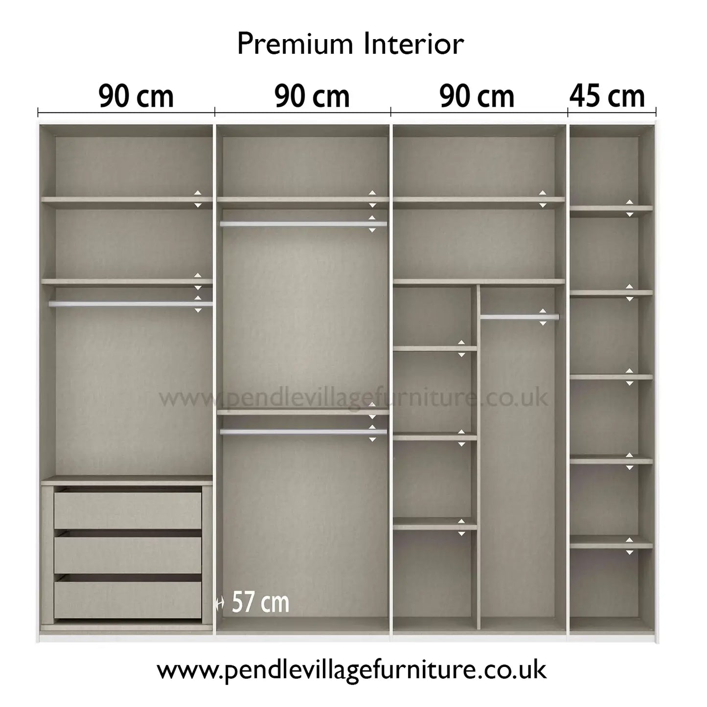 Rauch Frankfurt Two Tone Mirror Front Sliding Door Wardrobe - W316cm - Premium Interior with Dimensions