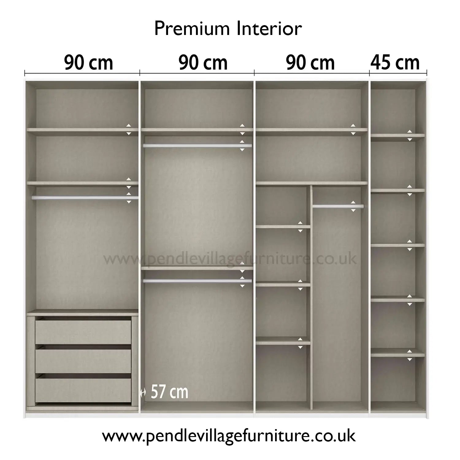 Rauch Frankfurt Two Tone Mirror Front Sliding Door Wardrobe - W316cm - Premium Interior with Dimensions