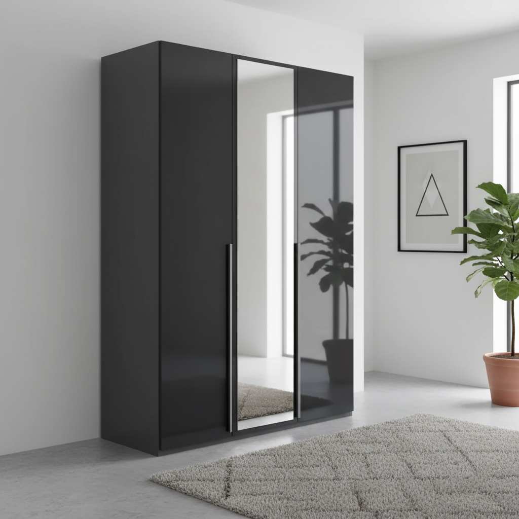 Rauch Frans 151cm Basalt Glass 3 door wardrobe with Mirror, premium interior, free assembly and 10-year guarantee.