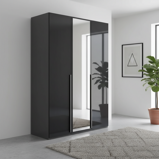 Rauch Frans 151cm Basalt Glass 3 door wardrobe with Mirror, premium interior, free assembly and 10-year guarantee.