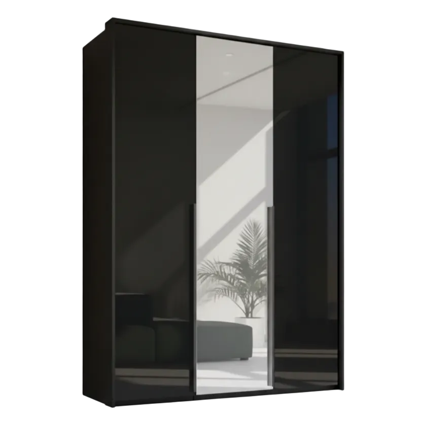 Rauch Frans 151cm Black Glass 3 door wardrobe with Mirror, Premium Interior,  Passepartout Frame and Long Door handles