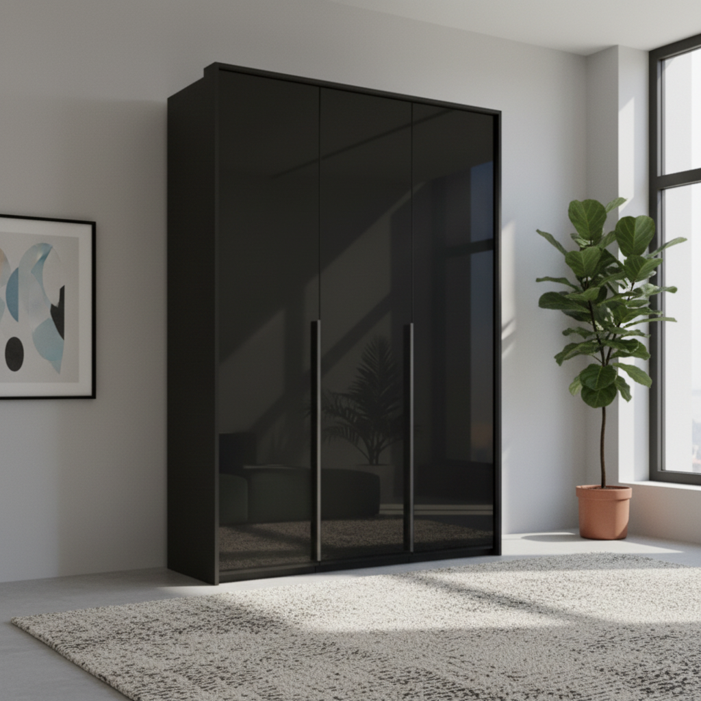 Rauch Frans 151cm Graphite and Basalt Glass 3 door wardrobe with Passepartout Frame