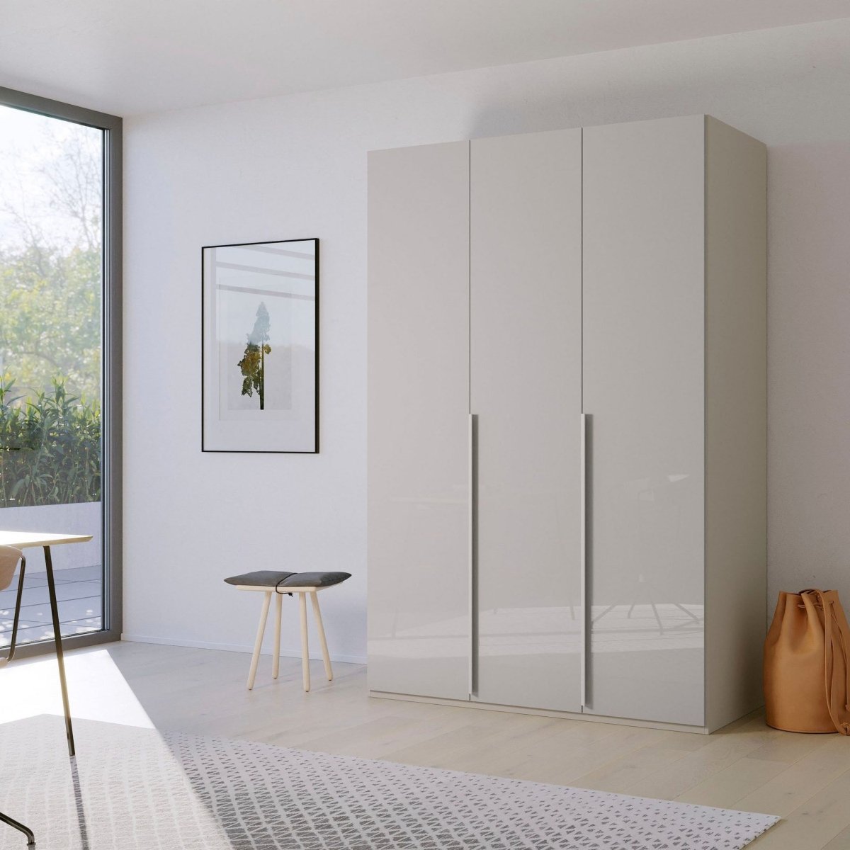 Rauch Frans 151cm 3 Door Wardrobe in Silk Grey Glass - Styled in a Living Room