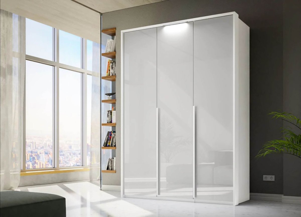 Rauch Frans 151cm 3 Door Wardrobe in White Glass - Passepartout Frame with Lights